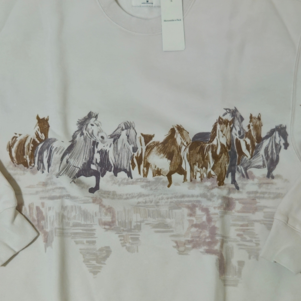 Abercrombie Horses Sunday Sweatshirt Crew Oversized Medium, Large Cream 🐎 - Picture 2 of 6